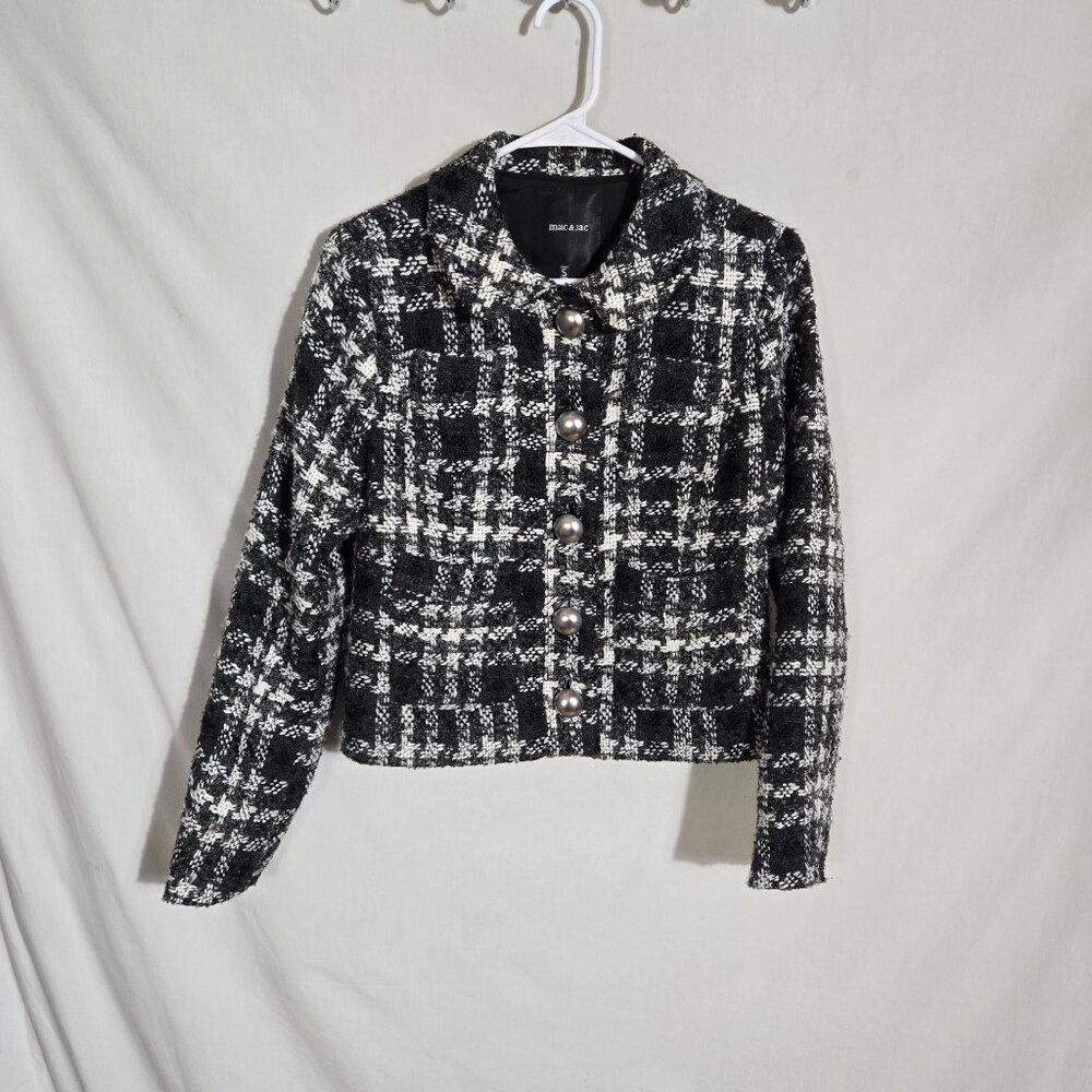 Mac & Jac | Black White Tweed Cropped Jacket Blazer | Size S